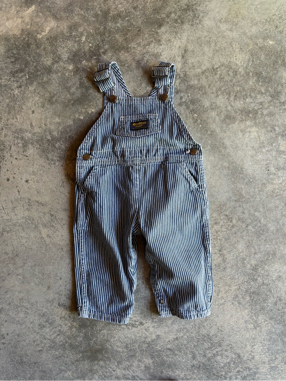 Vintage OshKosh B’gosh railroad stripe pinstripe 1990s overalls made in Canada